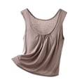 thumbnail image 2 of Fanxing Built in Bra Tank Tops for Women V Neck Camisole Padded Workout Yoga Thin Spaghetti Strap Comfy Shelf Bra Undershirts Khaki,L, 2 of 6