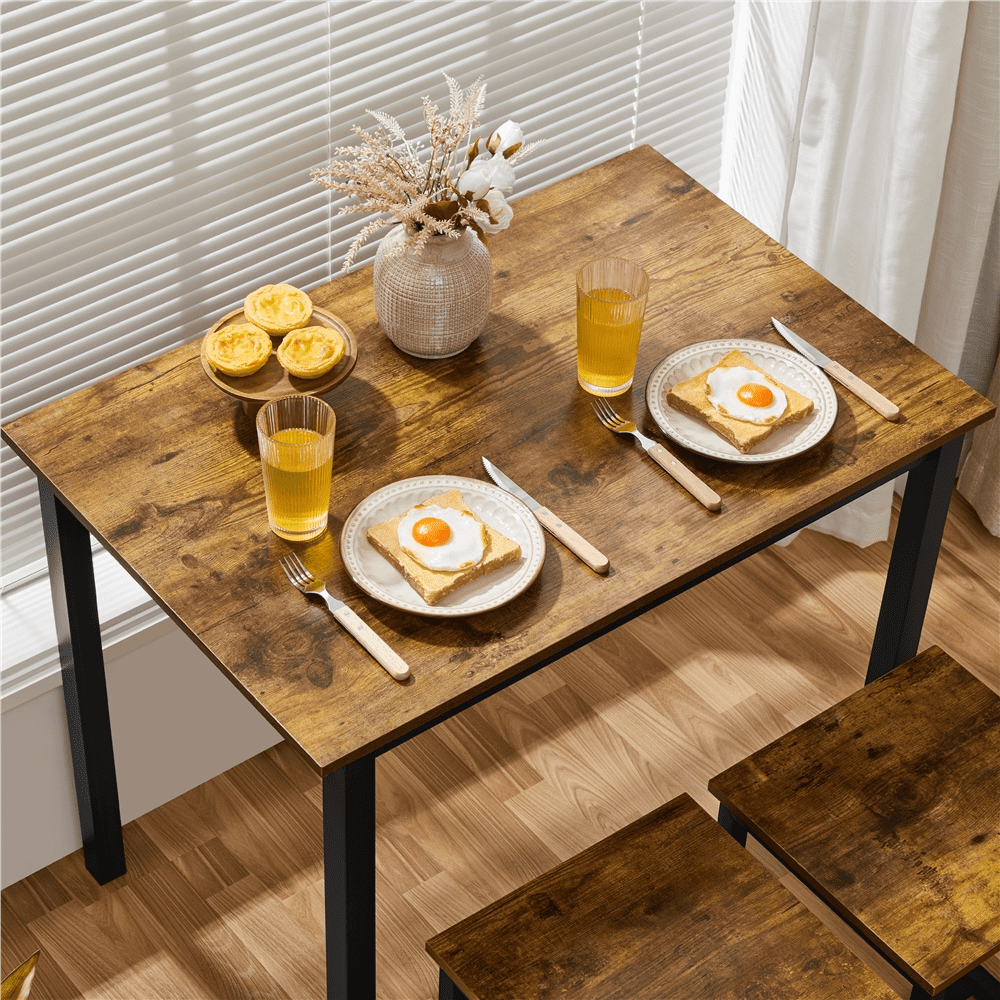 Renwick Industrial 3-Piece Dining Table Set, Rustic Brown