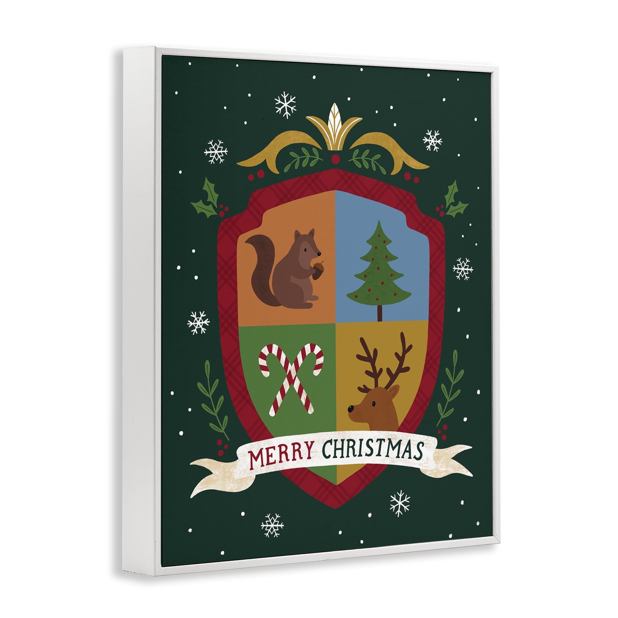 Stupell Industries Merry Christmas Woodland Crest Holiday Painting White Framed Art Prints Wall Art, 11 x 14