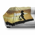 thumbnail image 3 of Nature Soft Flannel Fleece Blanket, Little Child Silhouette with a Bird Cage at Sunset in Forest Rural Trees Birds, Cozy Plush for Indoor and Outdoor Use, 60" x 80", Marigold Black, by Ambesonne, 3 of 6