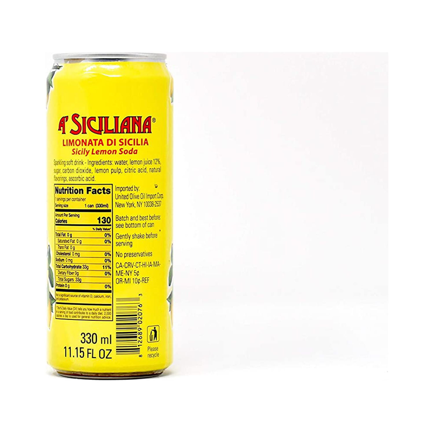 A' Siciliana Sicilian Sparkling Drink Limonata - Italian Soda made with Sicilian Lemon - Imported Italian Beverage - Limonata Soda 24 Pack of 11.15 fl oz Cans