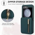 thumbnail image 6 of Decase for Samsung Galaxy Z Flip 6 Zipper Wallet Case with 3 Card Slots and RFID Blocking, Hinge Protection, Multi-Function Kickstand Adjustable Crossbody Strap for Unisex,Green, 6 of 8