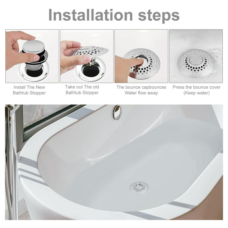 Universal Tub Stopper Bathtub Drain Plug, Pop Up Tub Drain Hair