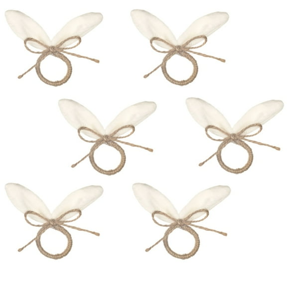 RuWeoMaa Easter Napkin Rings Set of 6, Burlap Jute Bunny Ear Napkin Rings, Rabbit Ear Napkin Ring Holders for Easter Party Banquet Dinning Spring Table Decoration