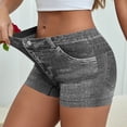 thumbnail image 2 of FRSASU High Waist Yoga Shorts for Women's Imitation Denim Printed Tummy Control Fitness Athletic Workout Running Shorts Black, 2 of 7