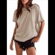 thumbnail image 3 of Camisetas Holgadas de Gran Tamaño para Mujer, Cuello Redondo, Corta, Blusa Informal de Verano Y2K 2025, Camiseta Básica Caqui L, 3 of 9