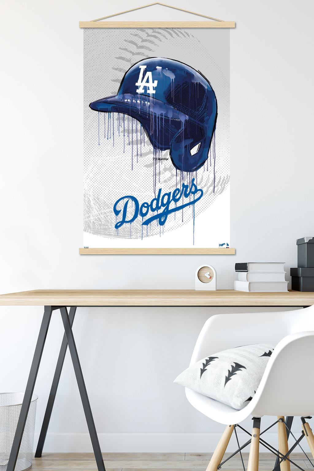 MLB Los Angeles Dodgers - Drip Helmet 20 Wall Poster with Wooden Magnetic Frame, 22.375" x 34"