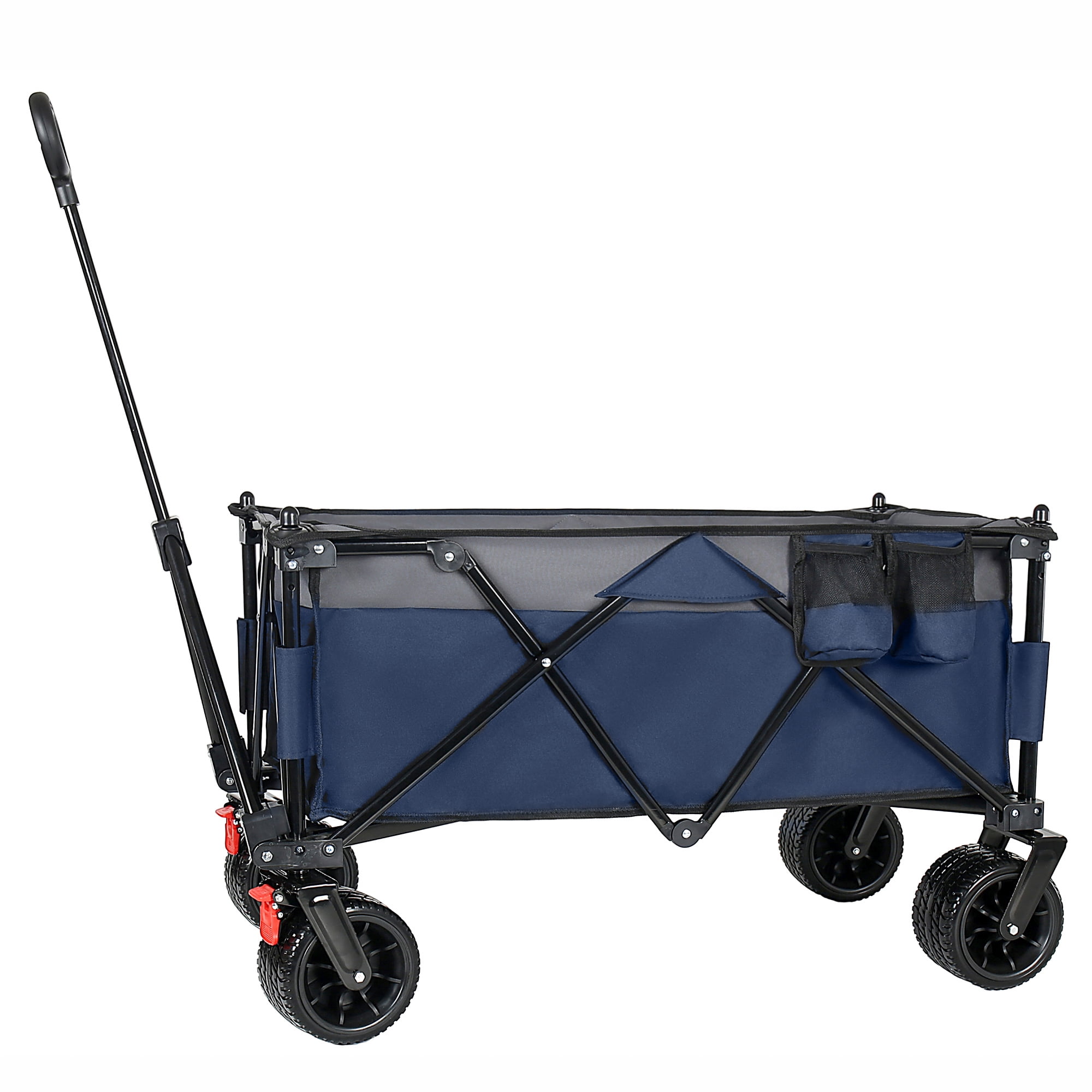 Foldable Utility Wagon with Removable Awning Canopy, 120L Large Capacity 480 LBS Heavy Duty Beach Cart, 7 Inch All-Terrain Brake Wheels Adjustable Handle for Camping Shopping Outdoor Activities