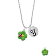 thumbnail image 2 of Delight Jewelry Resin Lime Green Daisy Flower with Hot Pink Ladybug Silvertone Script Initial Disc - Y - Charm Necklace, 20"+3", 2 of 4