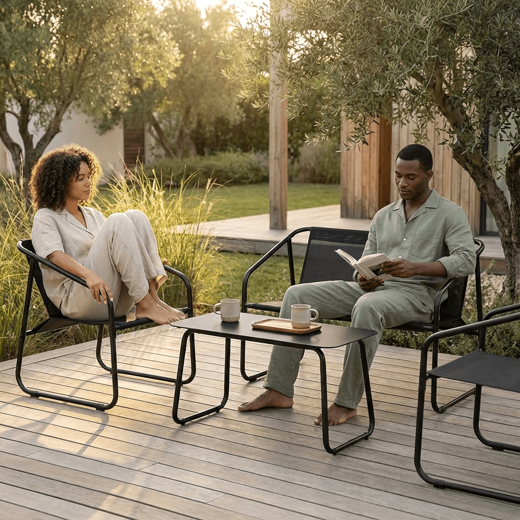 Atilioo 4 Piece Patio Furniture Set, Textilene Outdoor Furniture Set with Chairs & Table, Conversation Set for Lawn, Garden, Balcony, Yard, Poolside, Black