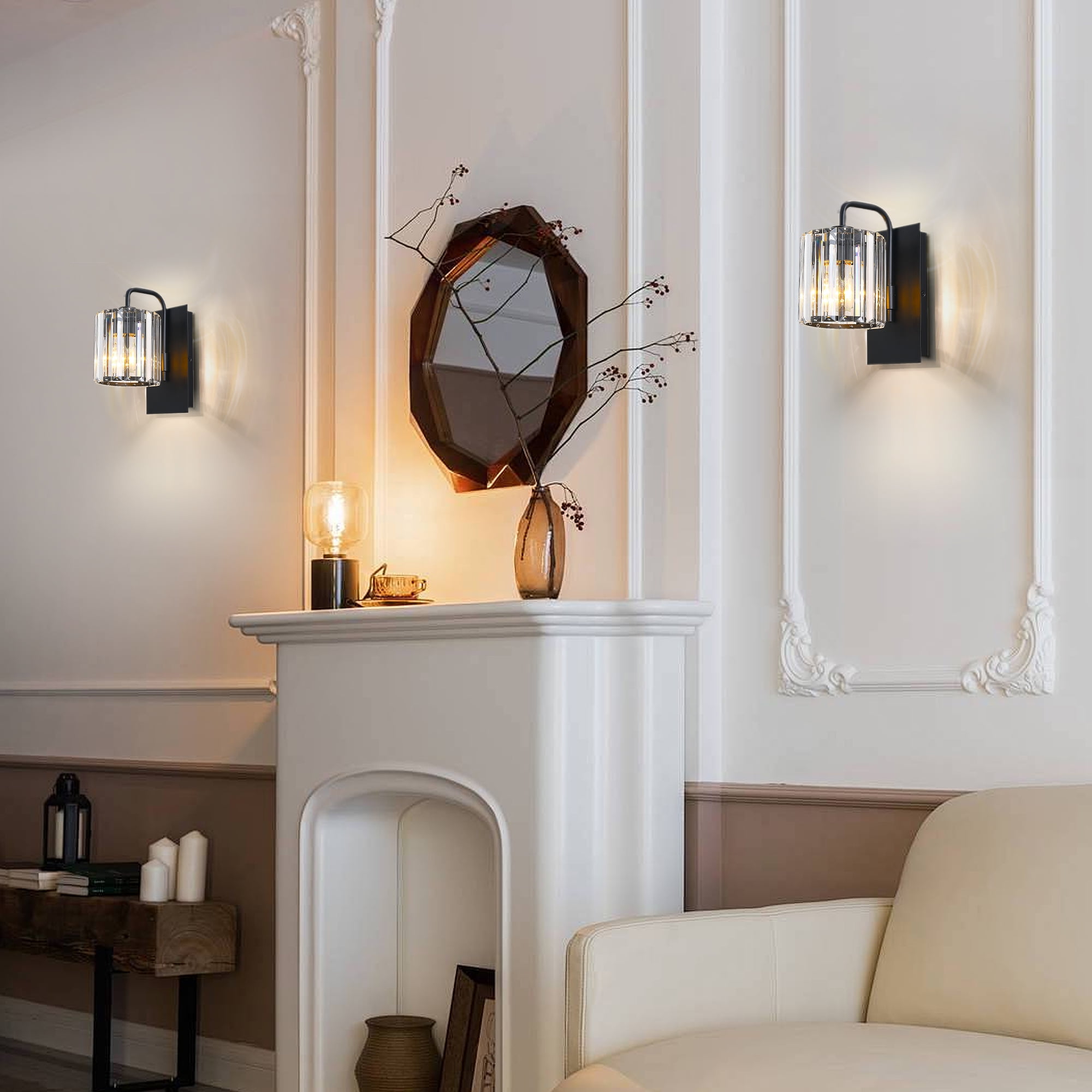 Auffel Crystal Wall Sconces Black Wall Light Fixtures Single Wall Mount Lamps for Living Room Bathroom Hallway Bedroom Stairway Indoor 10 Inch 1-Light