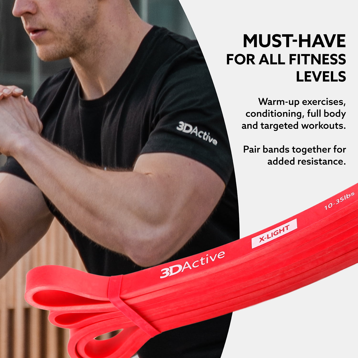 3DActive Resistance Band, Extra-Light Workout Band for Strength & Resistance Training with Free Exercise Guide - Red (10 to 35lbs)