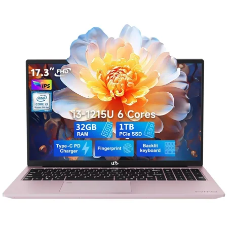 17.3" FHD IPS Business Laptop, 32GB RAM 1TB SSD, 12th Gen Intel Core i3-1215U (6-Cores Up to 4.4GHz Beat i5-1135G7), Type-C 65W PD Fast Charger, Win 11, Fingerprint Backlit Keyboard RoseGold