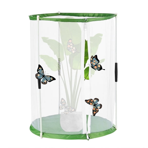 Uxcell Butterfly Habitat Cage Terrarium, Outdoor Collapsible Mesh 1014 [White With Green, 12 x 12 x 16 Inch]
