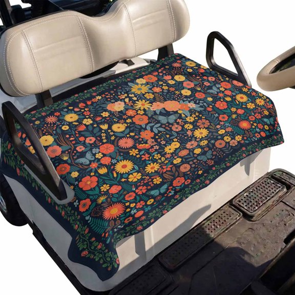 Golf Cart Seat Cover Spring Daisy Club Car Golf Cart Seat Covers Soft Absorbent Golfcart Towel Blanket Vintage Navy Blue Wildflowers Butterfly Golf Seat Covers for Cart Fits 2 & 4 Passenger 51"x31"