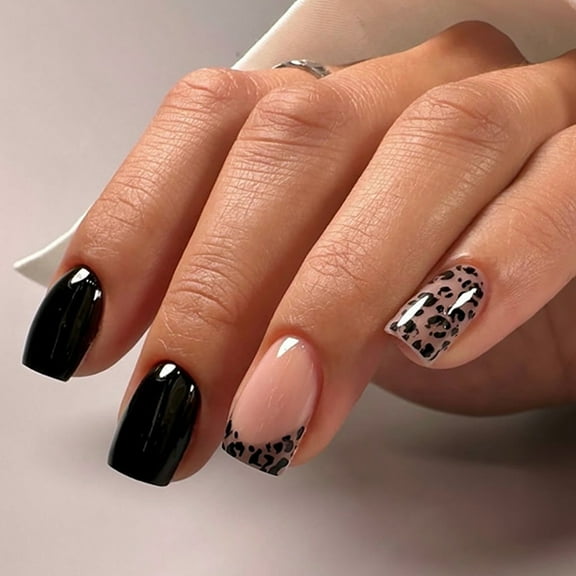 Square Leopards Fake Nails on Nails in 12 Sizes,24 Pcs French Nails Tips for Nails Art Decoration