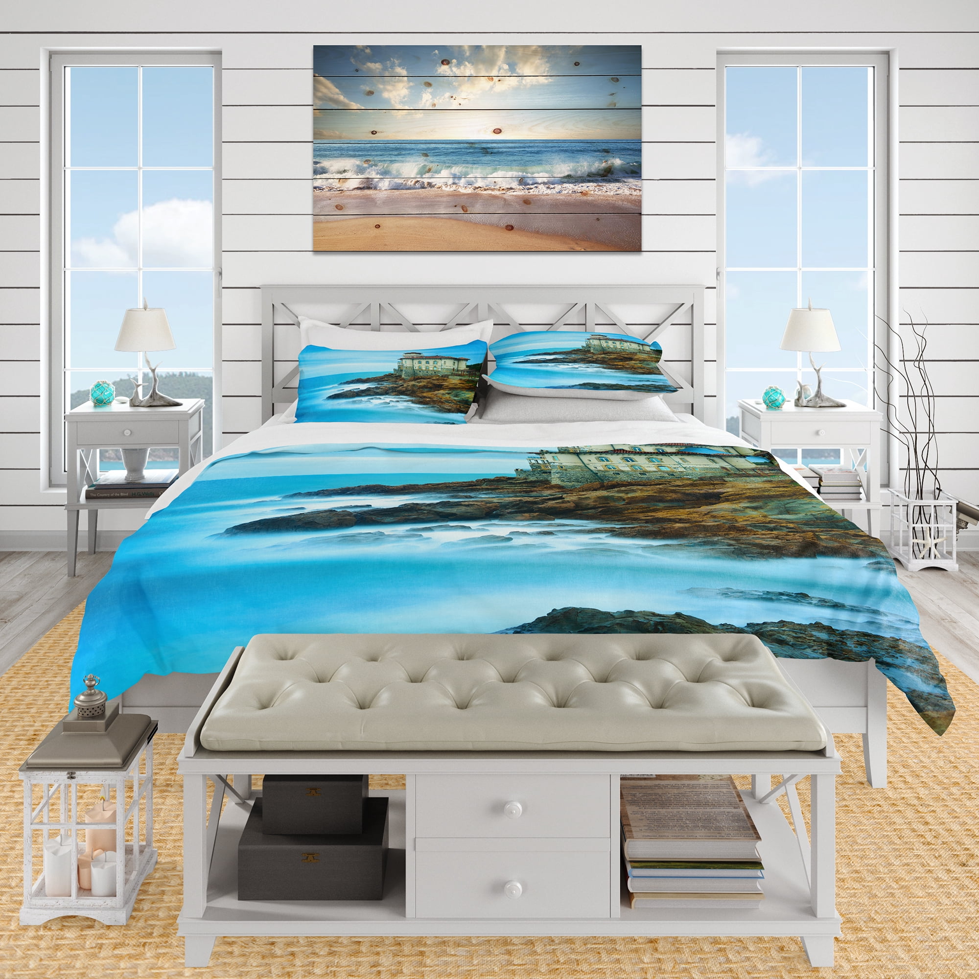 Designart 'Boccale Castle on Cliff Rock and Sea' Bohemian & Eclectic Duvet Cover Set