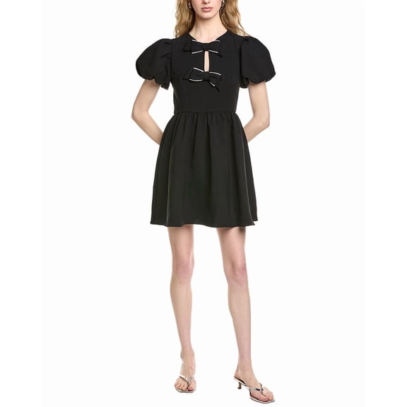 CeCe womens Puff Sleeve Bow A-Line Dress, 12, Black