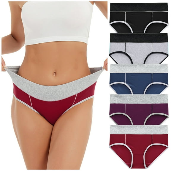 Women Cotton Underwear High Rise Smooth Breathable Briefs Hipster Panties 5Pack