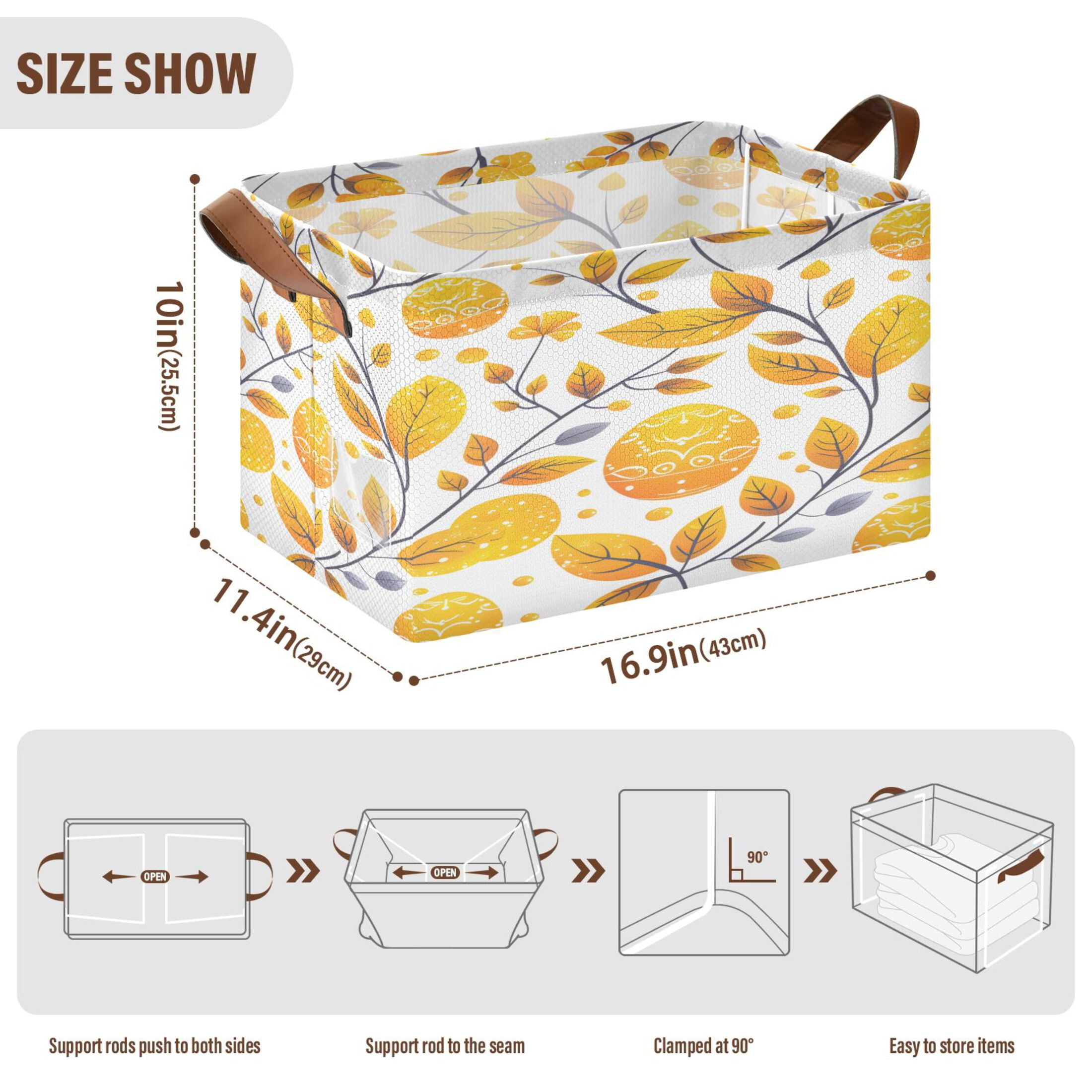 Ryvnso Easters Egg and Leaves Storage Bins Large Basket Foldable Cube Toys Organizer with Handles 2 PCs