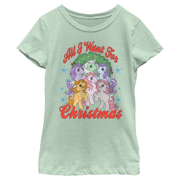 Girl's My Little Pony All I want for Christmas Graphic Tee Mint Medium