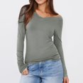 thumbnail image 3 of TKLPEHG Womens Tops Dressy Casual Crew Neck Tight Slim Shirt Solid Color Lightweight Fall Tops Fashion Long Sleeve T Shirt Comfy Blouses Pullover (Gray,M), 3 of 8