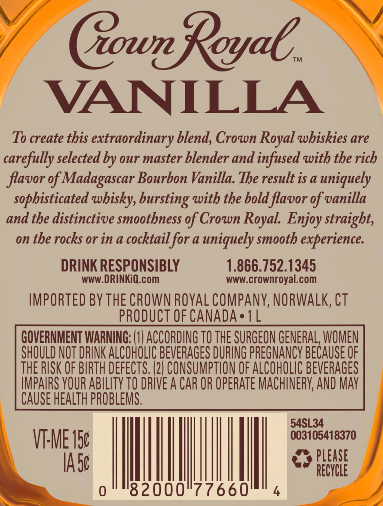 Crown Royal Vanilla Flavored Whisky 70 Proof, 1 L