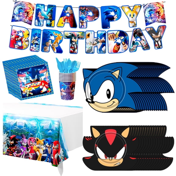 Sonic Birthday Party Tableware, Sonic Party Irregularly Shaped Tableware Set - Sonic Birthday Party Plates Napkins Cups Tablecloth and other Sonic Tableware for Sonic Birthday Decorations