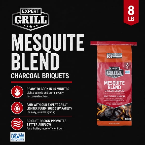 Expert Grill Charcoal Briquettes Blended with Mesquite, 8 lb