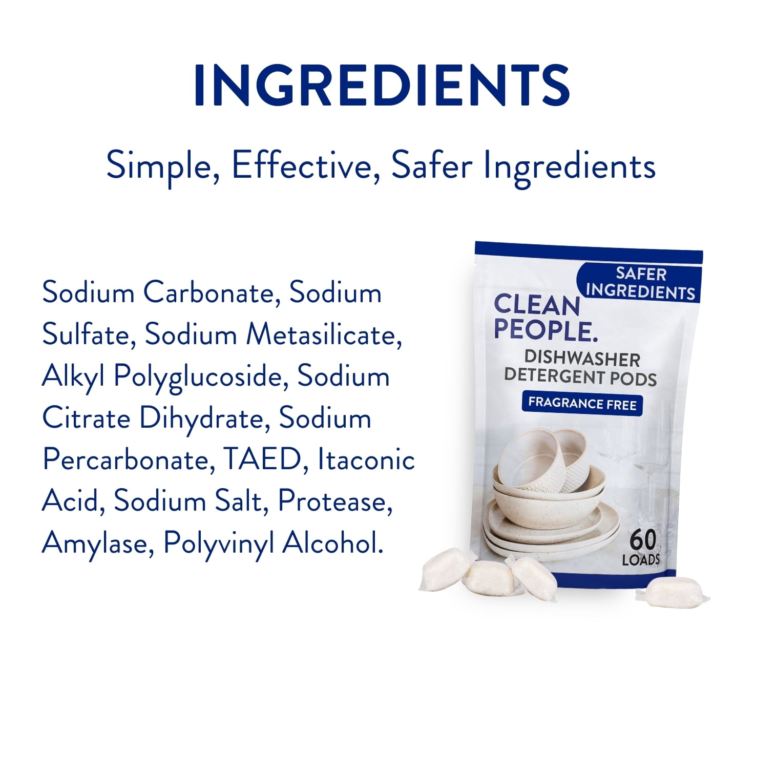 Clean People Dishwasher Pods - Cuts Grease & Rinses Sparkling Clean - Residue-Free - Phosphate Free - Fragrance Free, 120 Pack