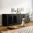 thumbnail image 3 of Rophefx 95.4" Dog Crate Furniture for 2 Dogs,Large Kennel with 3 Drawers and 4 Bowls,Wooden Heavy Duty Indoor Dog House,Black Brown, 3 of 10