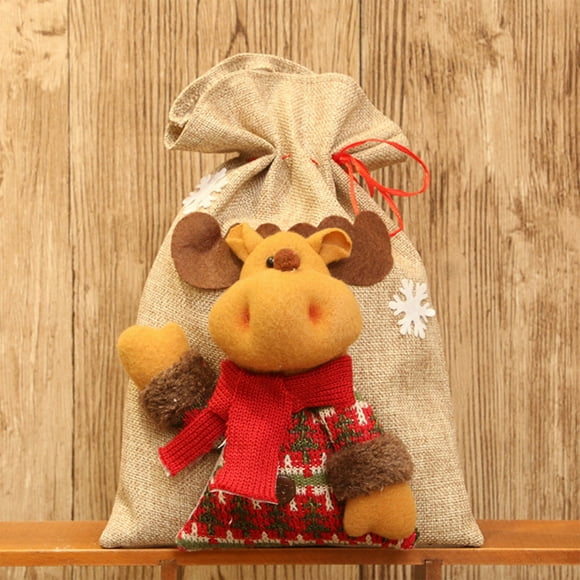 Adornos navideños, adornos navideños, regalos navideños Bolsa de regalo de Navidad Bolsa de regalo de lino tridimensional Estilo anciano Estilo muñeco de nieve Bolsa de regalo de lino Productos de lin