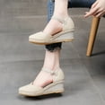 thumbnail image 4 of AXXD Beige Wedge Sandals for Women 7 Knitted Round Toe Buckle Sandals High Heel Summer Casual Baotou Back Empty Sandals, 4 of 9