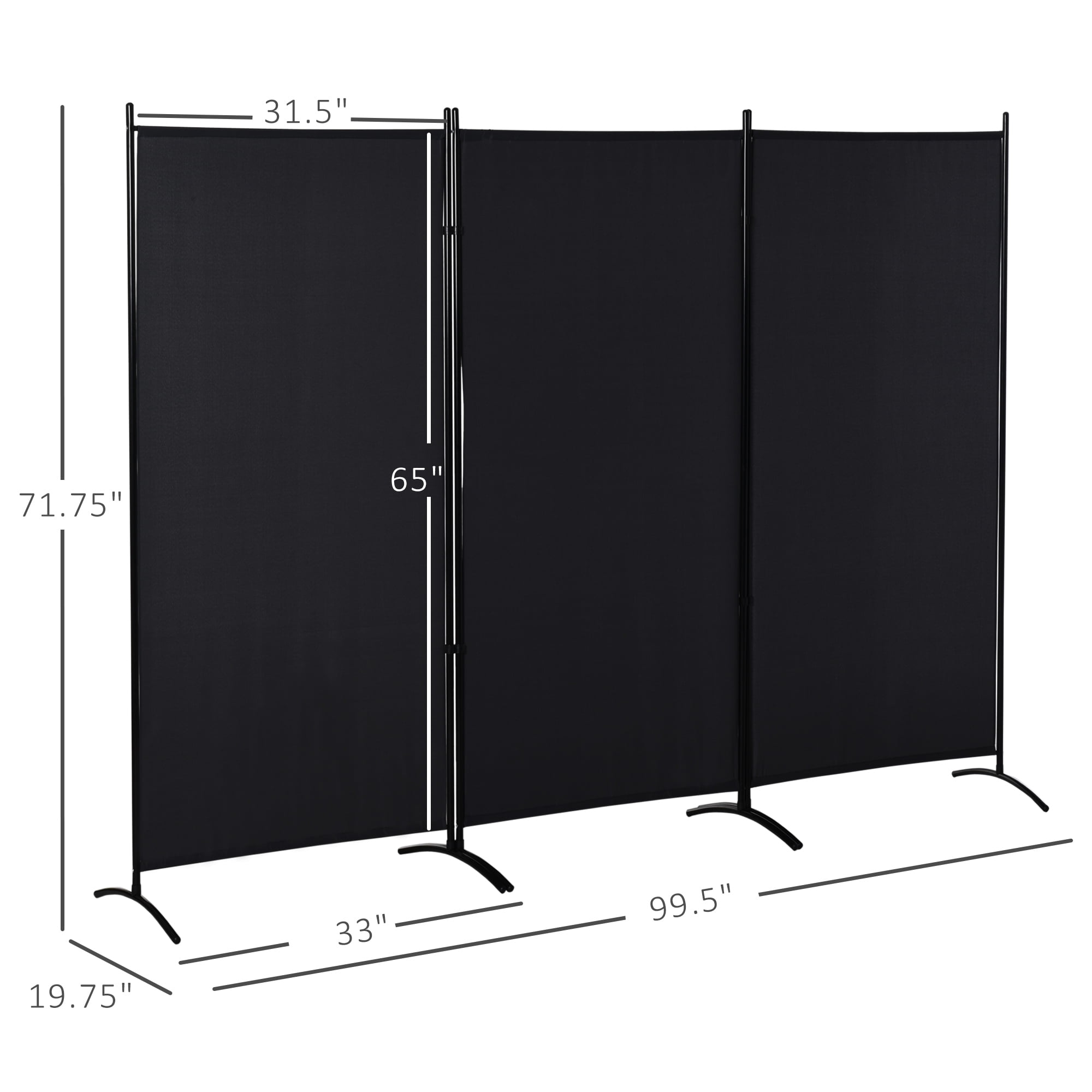 HOMCOM 3-Panel Room Divider Folding Privacy Screen Separator Partition Wall for Indoor Bedroom Office 100" x 72" Black