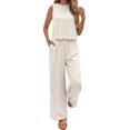 thumbnail image 3 of Aellinatey Women's Two Piece Sets With Back Tie Bow Top And Wide Leg Pants For Vacation Travel Outfits, 3 of 17