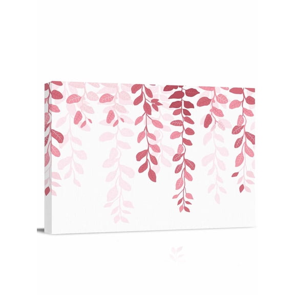 Pink Ombre Botanical Wall Art for Living Room,Canvas Picture Wall Decor for Bathroom Bedroom,Watercolor Country Pastoral Leaf Painting Artwork for Office Kitchen Hallway Dining Room Decor 20"x24"