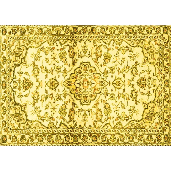 Ahgly Company Machine Washable Indoor Rectangle Persian Yellow Traditional Area Rugs, 5' x 7'