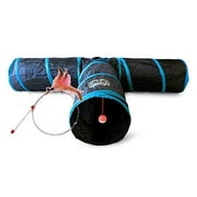 Feline Ruff Premium 3 Way Cat Tunnel. Extra Large 12 Inch Diameter and Extra Long. A Big Collapsible Play Toy. Wide Pet Tunnel Tube for Other Pets Too! Black/Blue