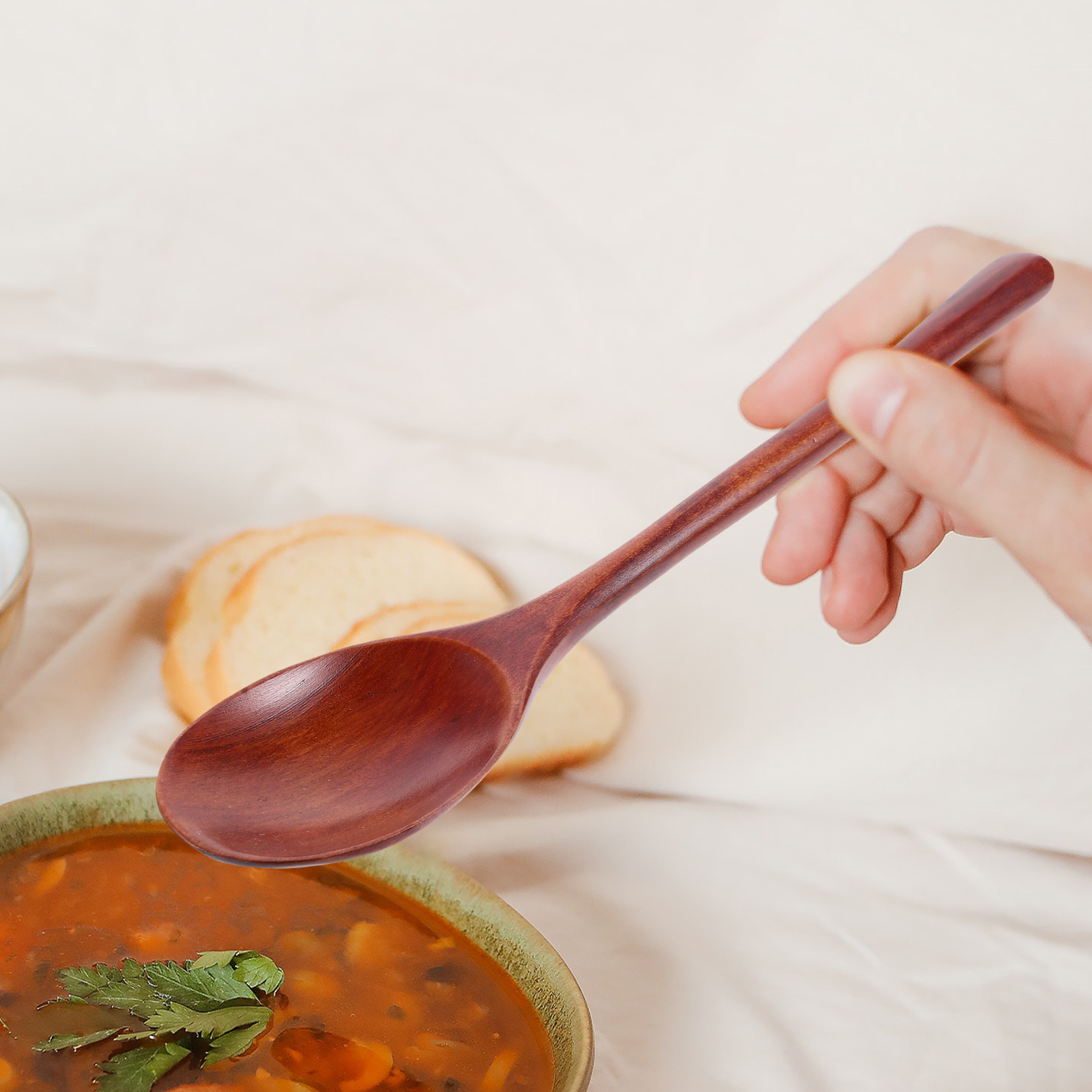 HAMPPLIES  Brown Wooden Spoons for Home Use Easy to Clean and Store