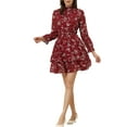 thumbnail image 4 of INSPIRE CHIC Women's Floral Ruffle Trim Long Sleeve Smocked Neck Layered Mini Dresses L Red, 4 of 5