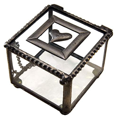 Clear Glass Jewelry Box with Decorative Heart Accent Keepsake Trinket Storage - J Devlin Box 622
