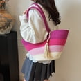 thumbnail image 3 of Bolso Tejido Hilo Algodón Hombro Compras (rosa) Rojo, 3 of 9