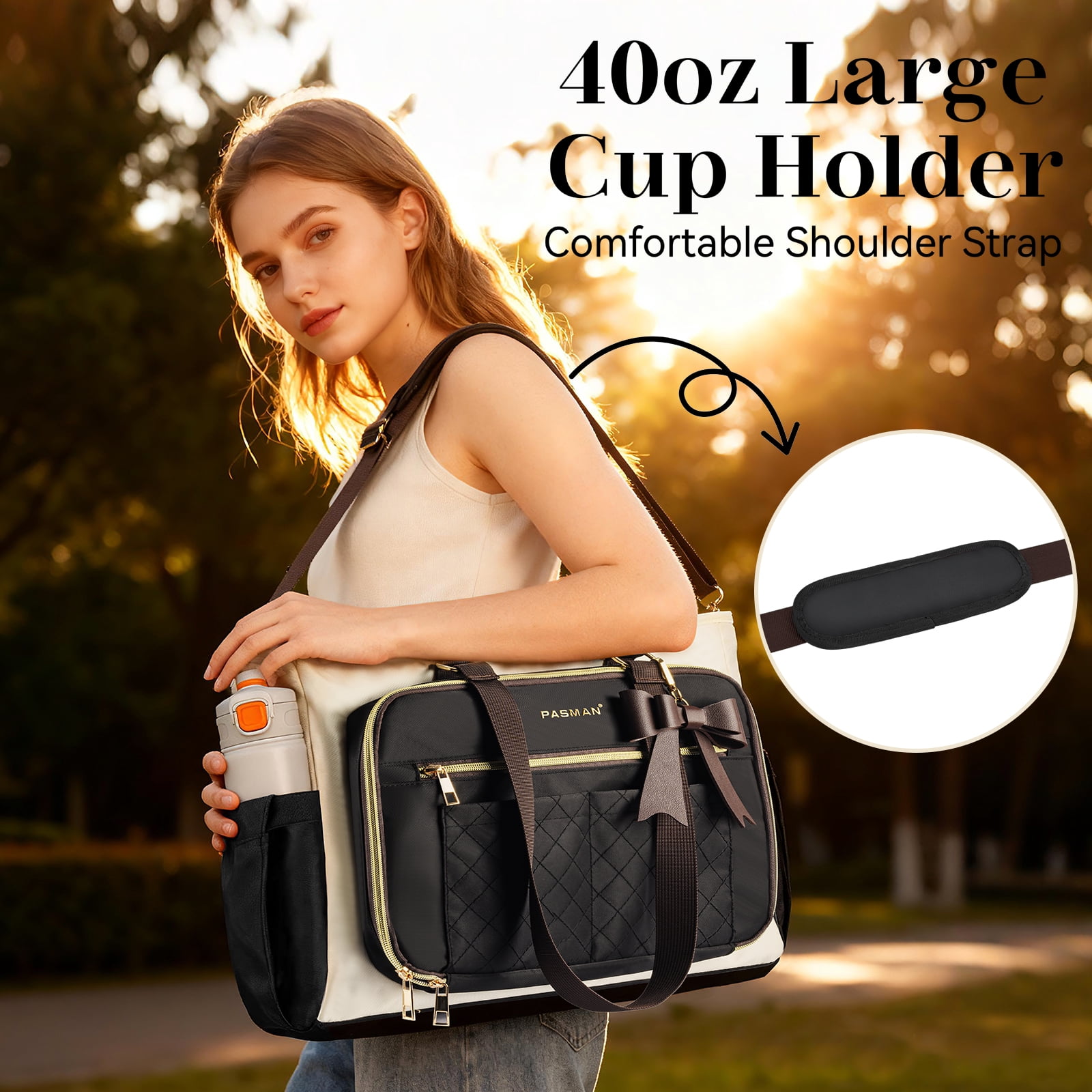 Teacher Tote Bag for Women - Multi-Pocket Laptop & Nurse Work Bag with Cup Holder, Structured Business Briefcase Computer Purse（Brown）