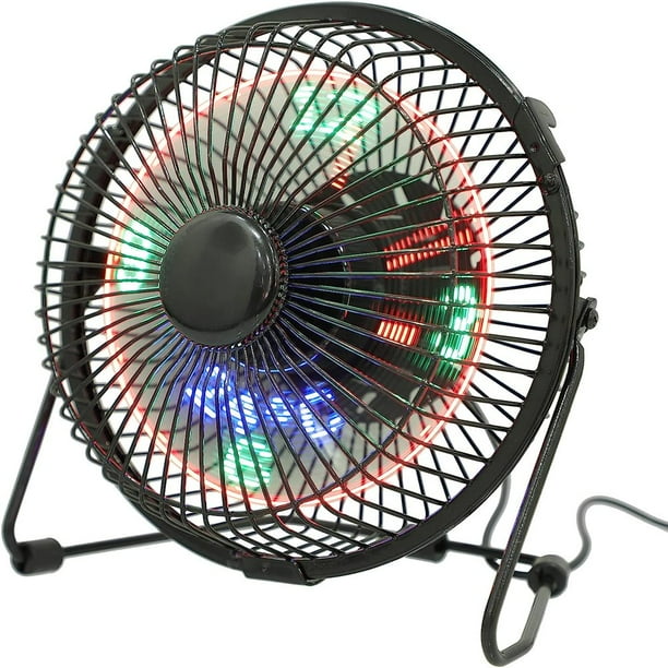 USB LED Fan 6” Mini Desktop Portable Fan 360° Rotation with Clock and ...