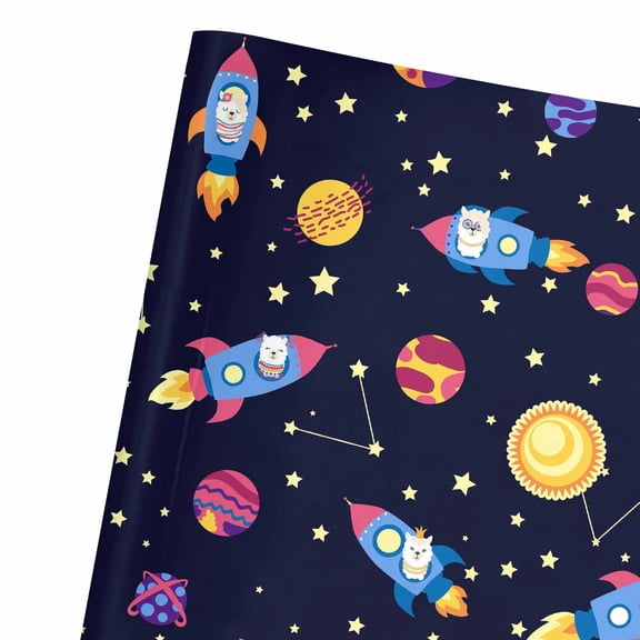 58"x 23" inchs Space Wrapping Paper, Cute Rocket Outer Space Planet Star Pattern, Gift Wrap Paper for Kids Birthday Party