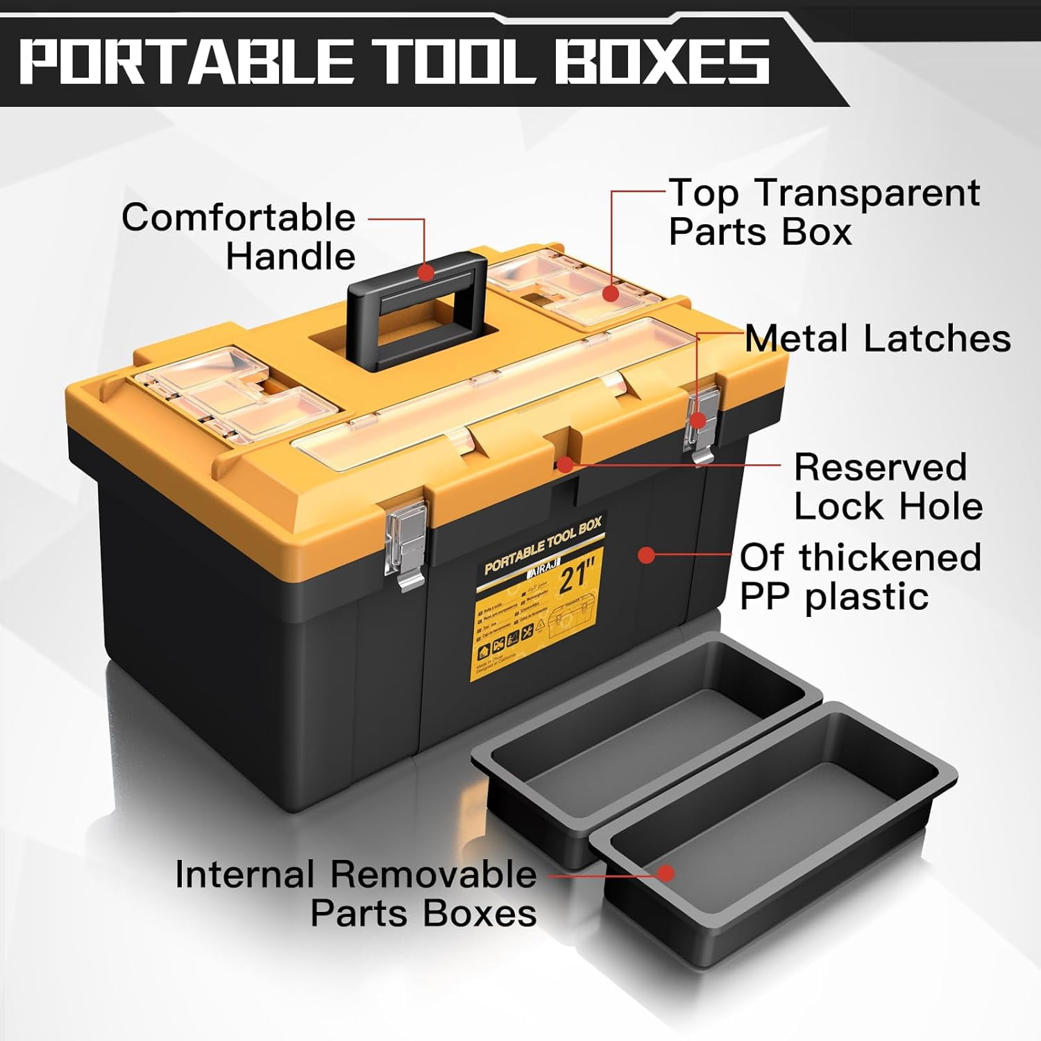 4-in-1 Tool Box Set with 8 Organizers, 15'' 17'' 19'' 21'' Lockable Portable Tool Boxes for Hand & Power Tools, Garage & Home Storage (Mini/Small/Large)