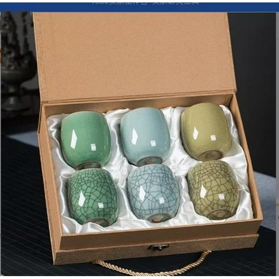 Celadon Tea Cup Kung Fu Tea Set Of 6 Teaware Ceramic Water Cup Longquan Ge Kiln Ice Crack Master Cup Single Tea Cup Gift Box