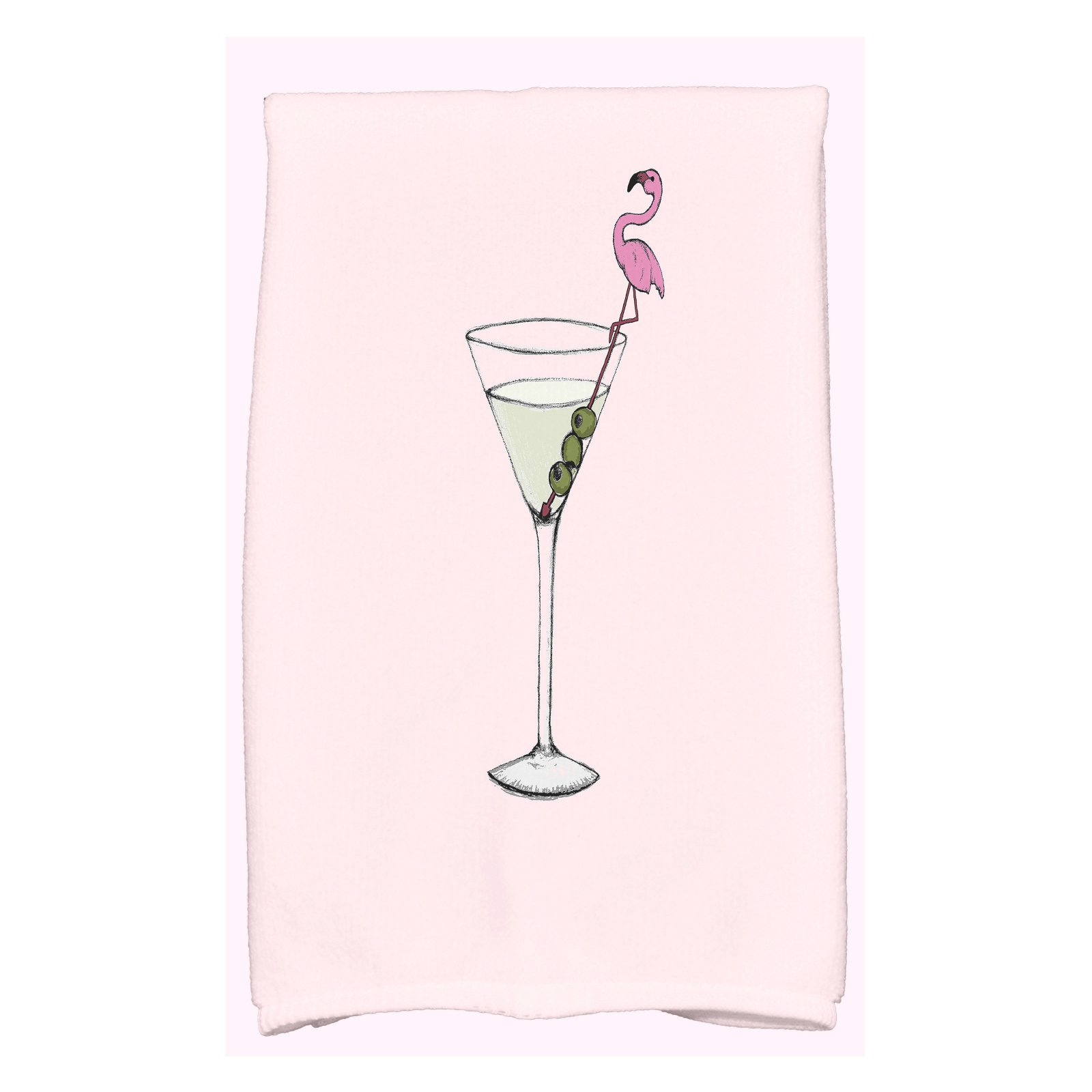 Simply Daisy, 16 x 25 inch, Martini Glass Flamingo, Geometric Print Kitchen Towel, Pale Blue