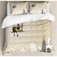 thumbnail image 3 of Vintage Airplane Duvet Cover Set Twin Size, Cartoon Style Biplane in Modern City Clouds and High Rise Buildings, Decorative 2 Piece Bedding Set with 1 Pillow Sham, Tan White Grey, by Ambesonne, 3 of 3