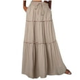 thumbnail image 2 of Yuwull Maxi Skirt For Women Trendy Summer Casual Comfortable Long Skirt High Waist Drawstring Pleated Solid Color Ankle Skirt, 2 of 7